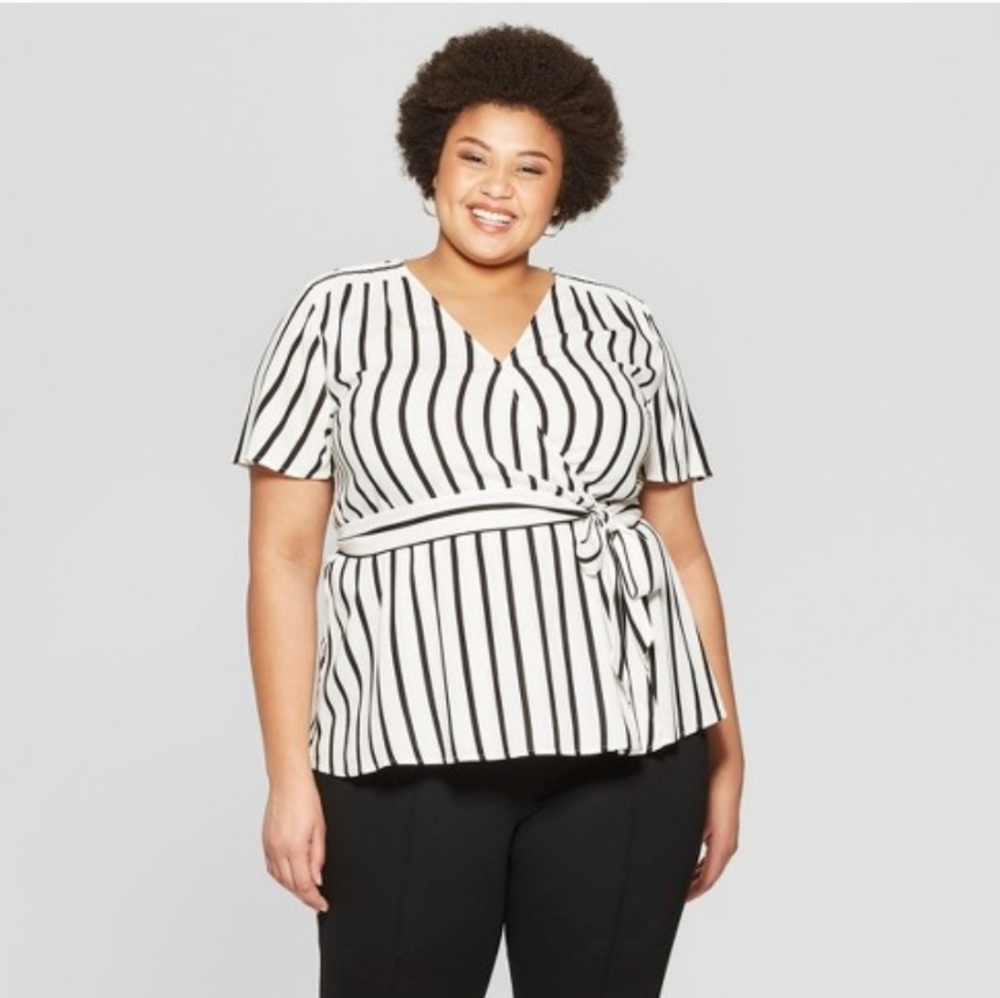 Ava & Viv Womens Striped Wrap Top